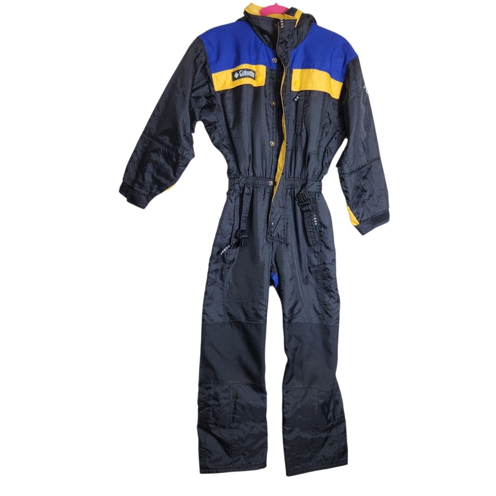 Columbia Vintage Kids Snow Suit Black Blue Yellow One Piece Insulated 10/12 6578
